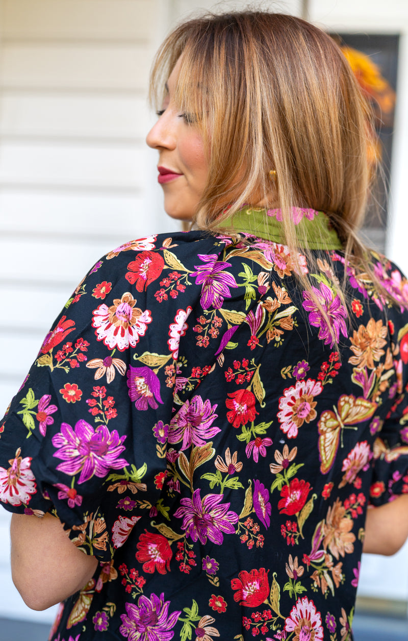 Collared Button Down Floral Mini Dress