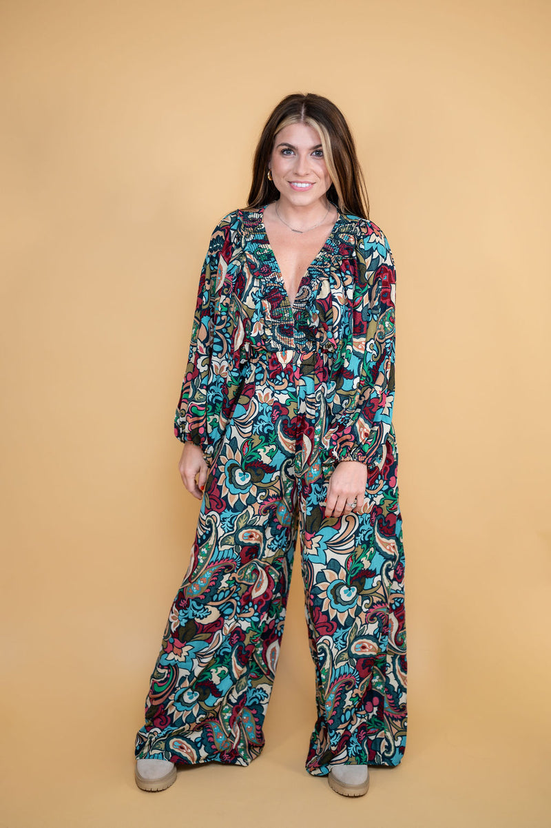 Jaded Abstract Paisley V-Neck Jumpsuit