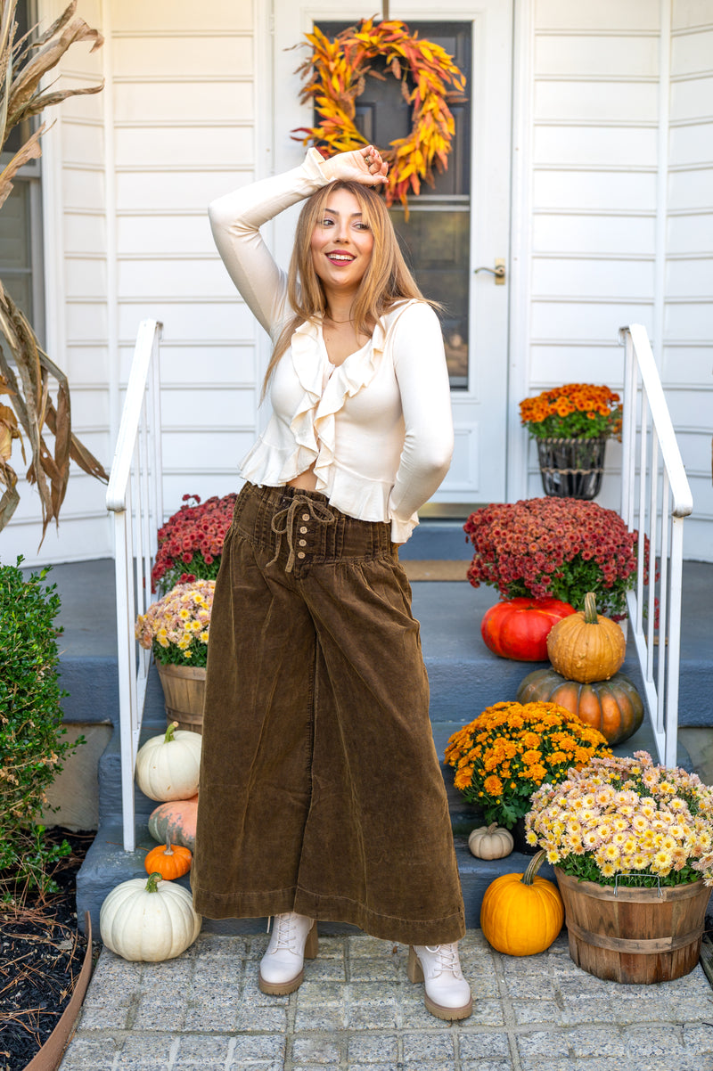 Chestnut Wide-Leg Corduroy Pants