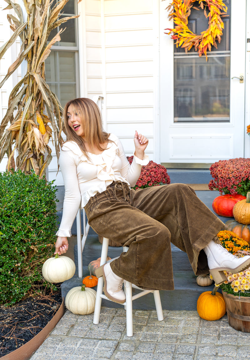 Chestnut Wide-Leg Corduroy Pants
