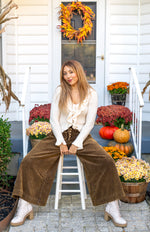 Chestnut Wide-Leg Corduroy Pants
