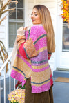 Mixed Yarn Knitted Cardigan: Pink & Peach Combo