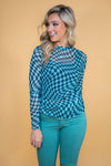 Checkered Mesh Top: Teal