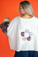 Daisy Flannel Oversized Ballon Sleeve Top: Ivory