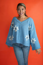 Daisy Girl Chenille Sweater: Blue