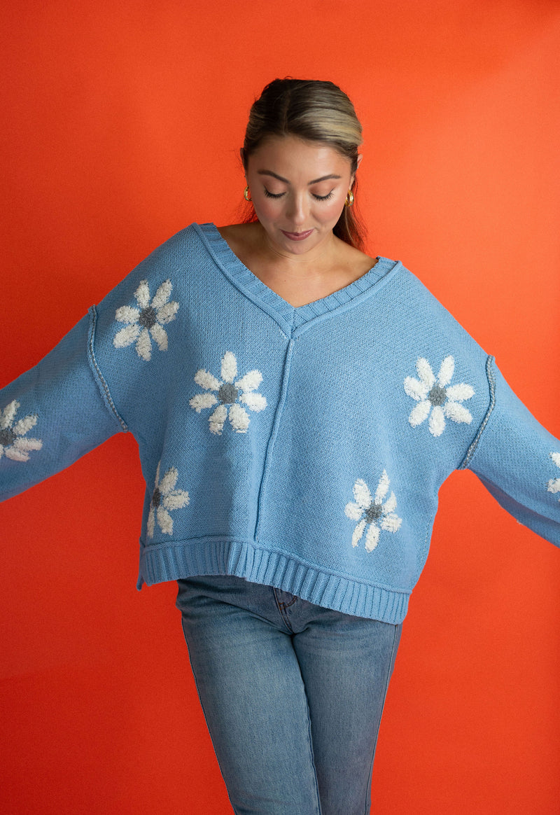 Daisy Girl Chenille Sweater: Blue