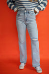 90's Crystal Vintage Super High Rise Flare Jeans: Light Wash