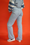 90's Crystal Vintage Super High Rise Flare Jeans: Light Wash