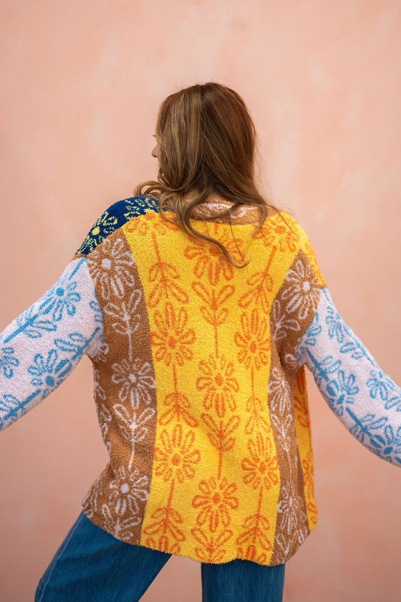 POL Color Blocked Fall Daisy Cozy Soft Cardigan