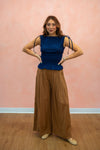 Eyelet Boatneck Smocked Sleeveless Top: Navy