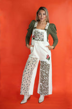 Cream Mixed Bandana Floral Detail Overalls