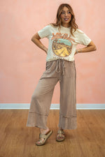 Mineral Wash Wide Leg Cropped Pants: Latte