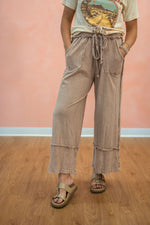 Mineral Wash Wide Leg Cropped Pants: Latte