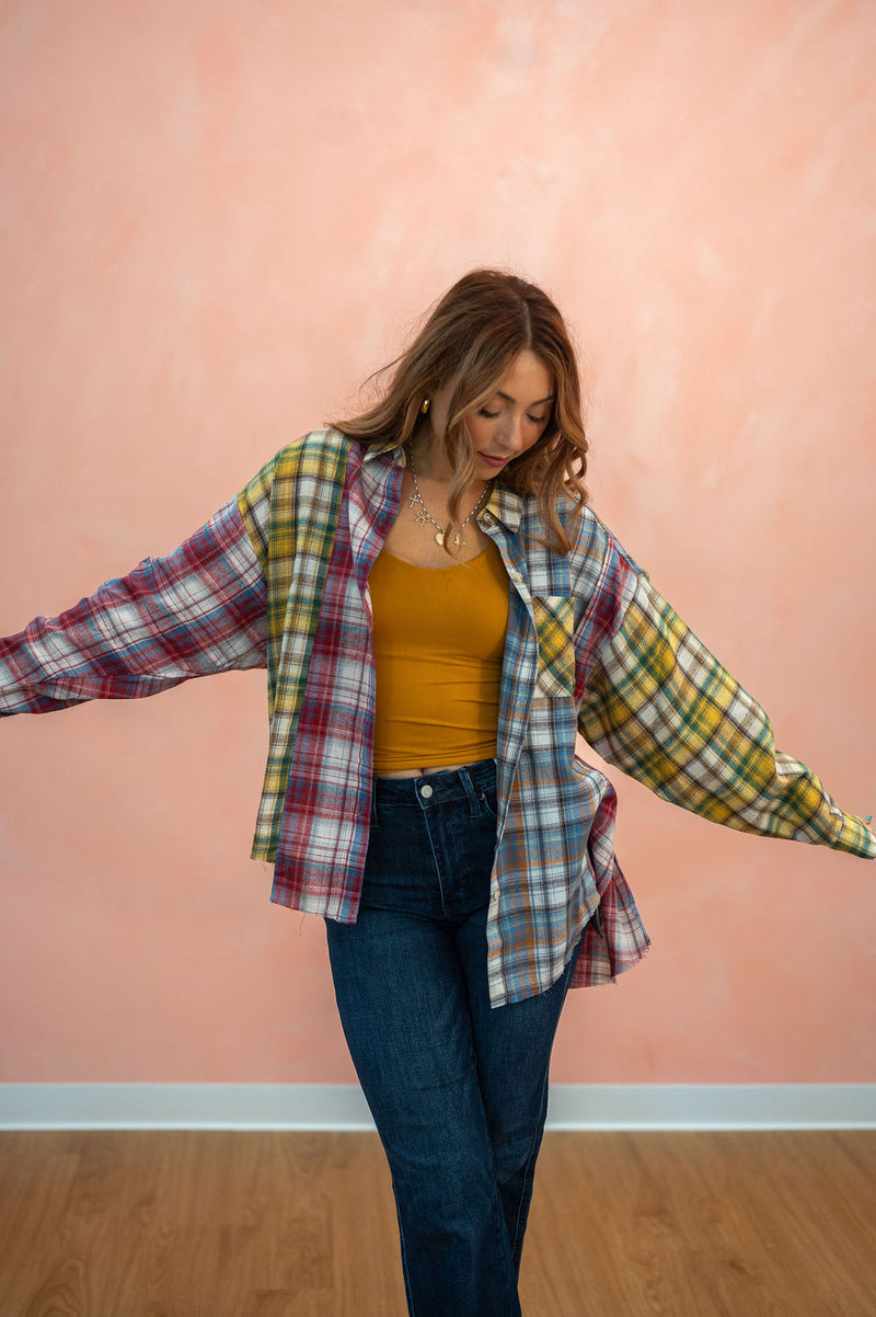 Color Blocked Fall Flannel: Multiple Colors