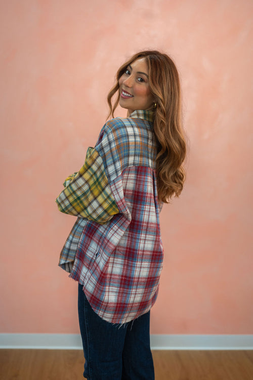 Color Blocked Fall Flannel: Multiple Colors