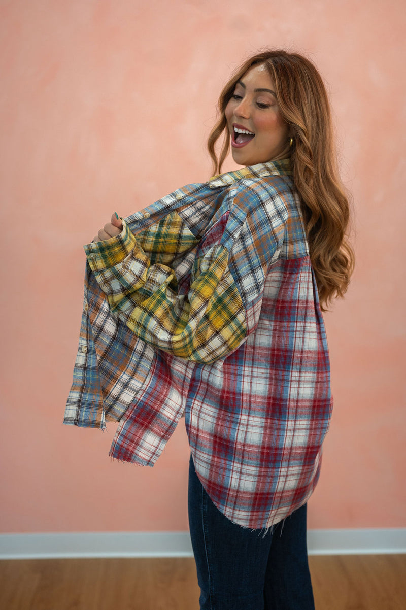 Color Blocked Fall Flannel: Multiple Colors