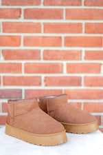 Tan Corduroy Ribbed Platform Mini Boot by Dirty Laundry