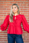 Perfect Delight Bow Front Blouse: Red