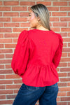 Perfect Delight Bow Front Blouse: Red