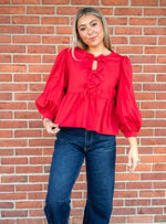 Perfect Delight Bow Front Blouse: Red