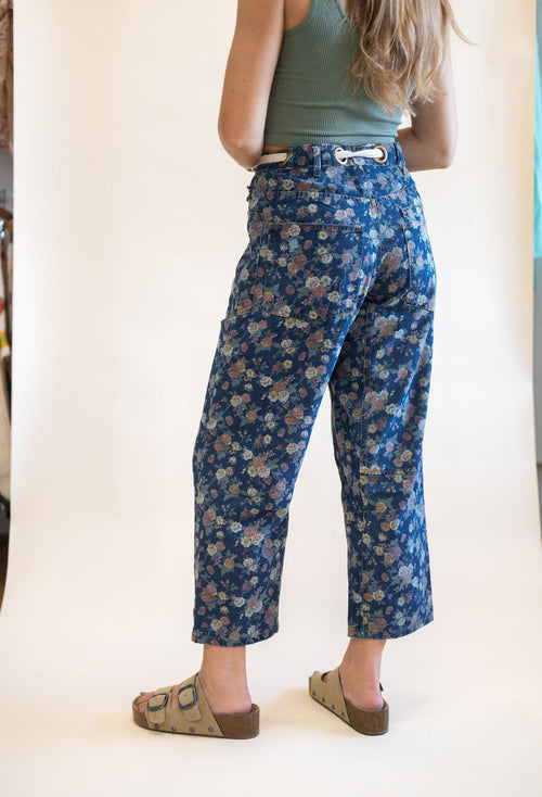 Vintage Washed Floral Denim Barrel Jeans