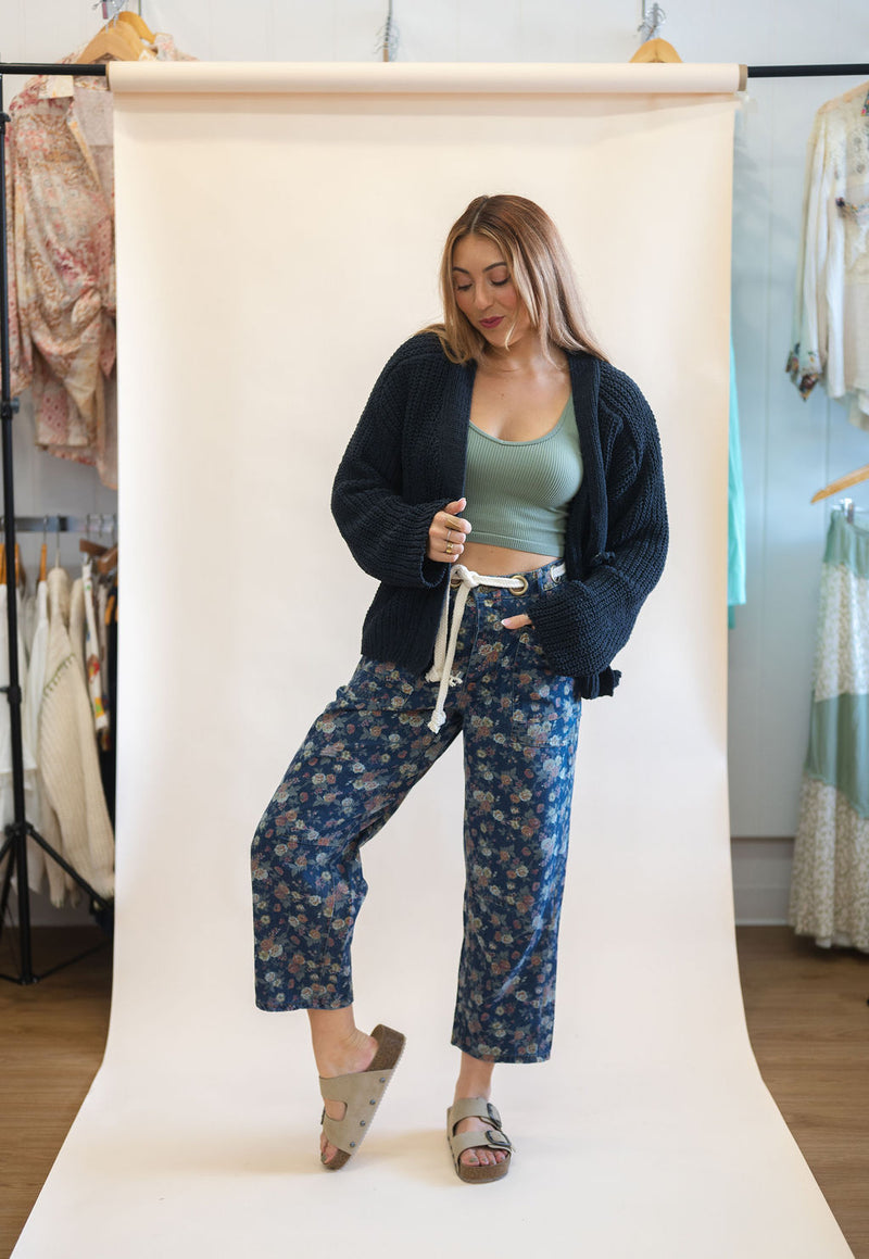 Vintage Washed Floral Denim Barrel Jeans
