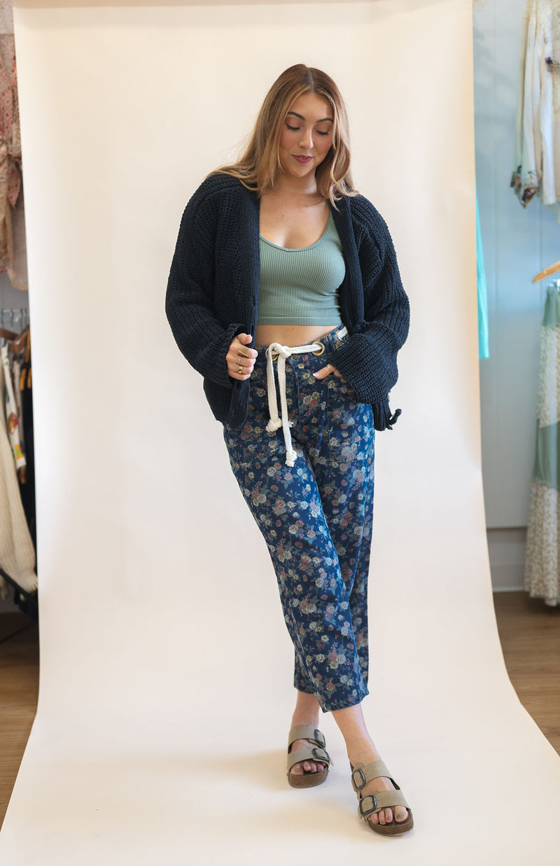 Vintage Washed Floral Denim Barrel Jeans