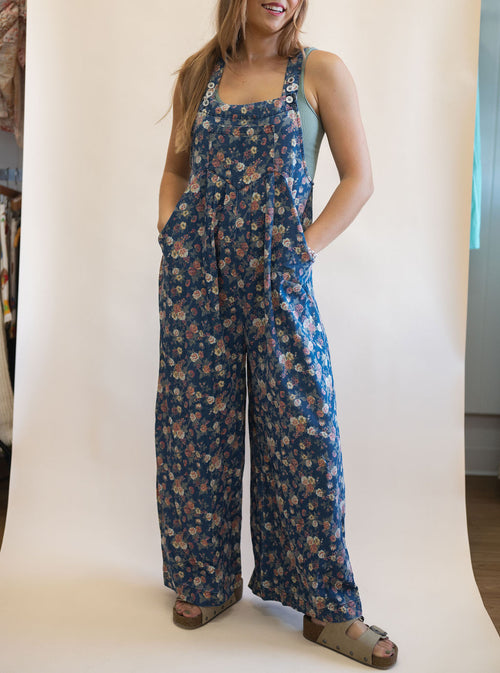 Vintage Floral Denim Bib Overalls