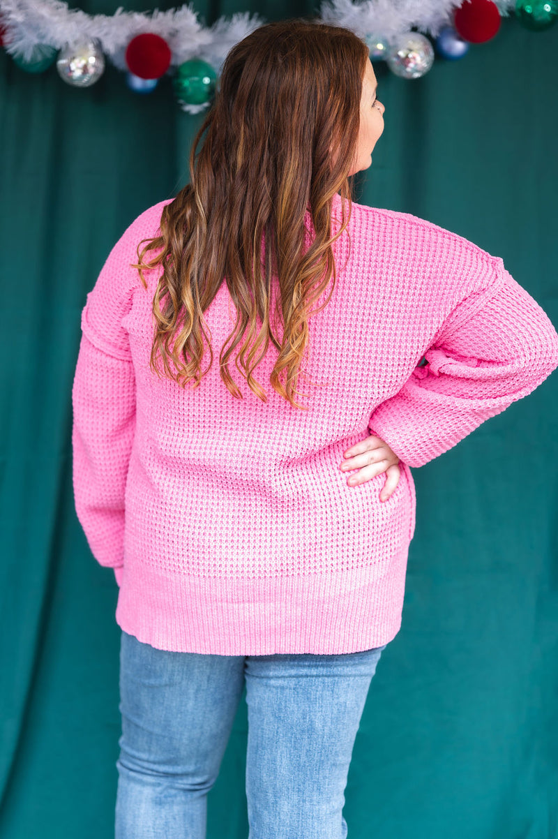 Soft Comfy Oversized Knit Pullover Sweater: Pink