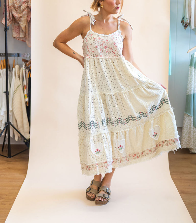 POL Tie-Strap Through the Meadows Midi Dress