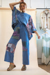 Mineral Washed Boho Block Patch Pants: Denim Blue
