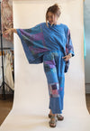 Mineral Washed Boho Patch Poncho Top: Denim Blue