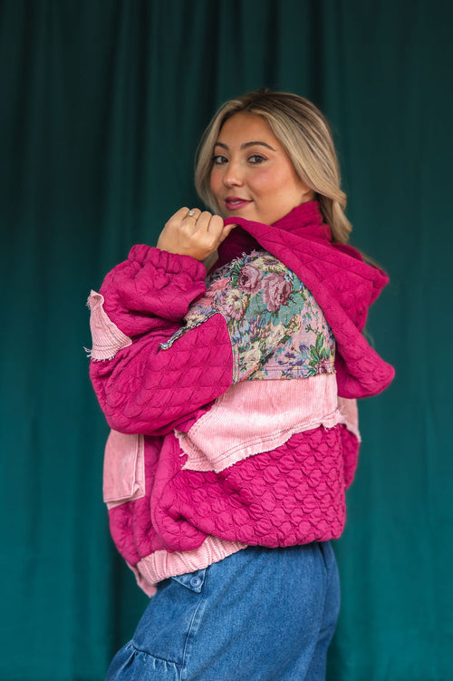 Ultra Retro Quilted Tapestry Jacket: Dark Pink