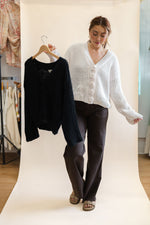 POL Chunky Soft Flower Button Cardigan