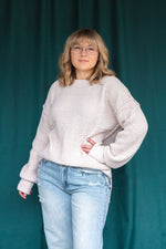 Soft Comfy Oversized Knit Pullover Sweater: Ecru