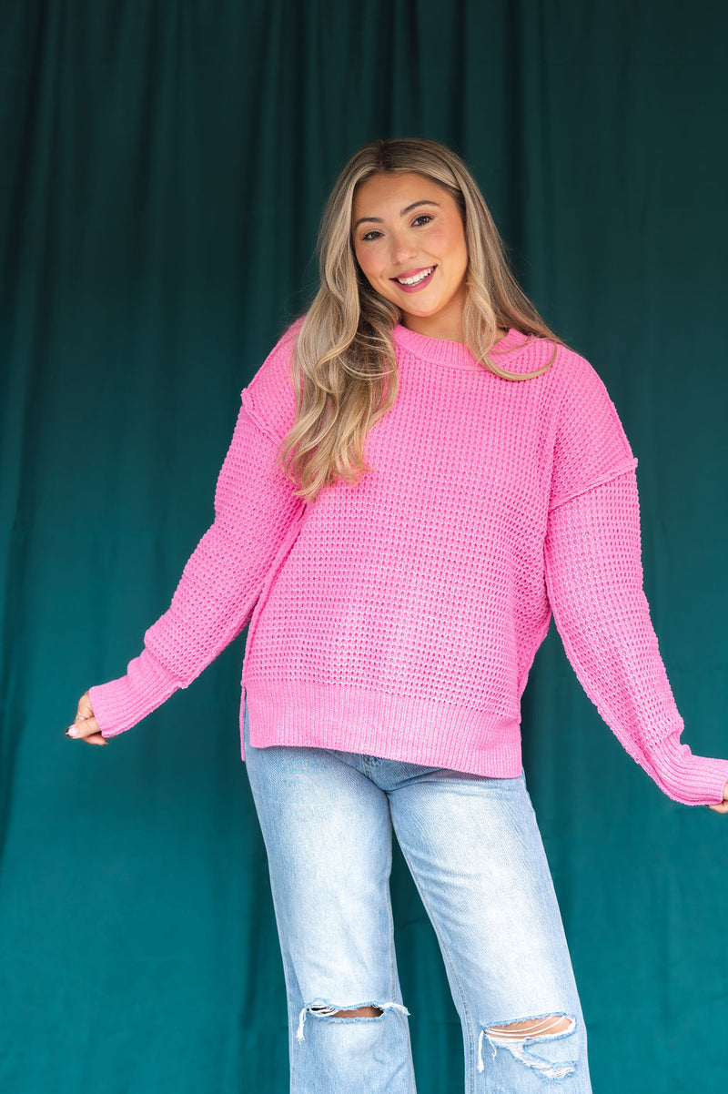 Soft Comfy Oversized Knit Pullover Sweater: Pink