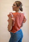 Copper Leaves Embroidered Flutter Sleeve Blouse