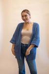 Chunky Chenille Cardigan: Denim Blue
