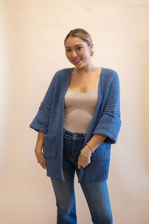 Chunky Chenille Cardigan: Denim Blue