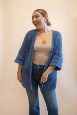 Chunky Chenille Cardigan: Denim Blue