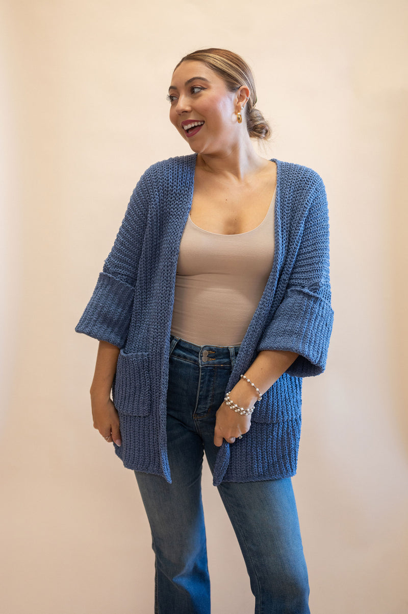 Chunky Chenille Cardigan: Denim Blue