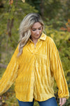 Oversized Velvet Button Down Shirt: Mustard Gold