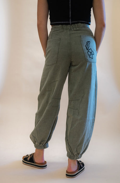 POL Embroidered Green Pants