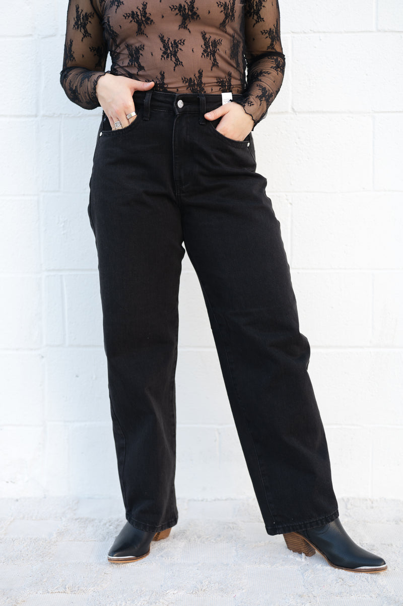Judy Blue Rigid Magic High Waist Barrel Trouser Jeans: Black