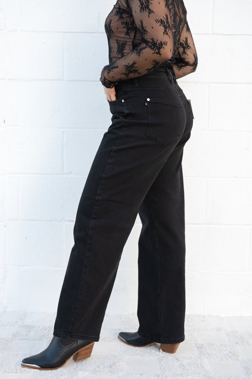 Judy Blue Rigid Magic High Waist Barrel Trouser Jeans: Black