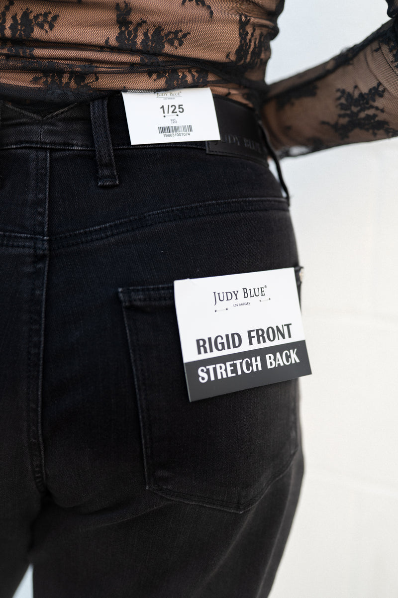 Judy Blue Rigid Magic High Waist Barrel Trouser Jeans: Black