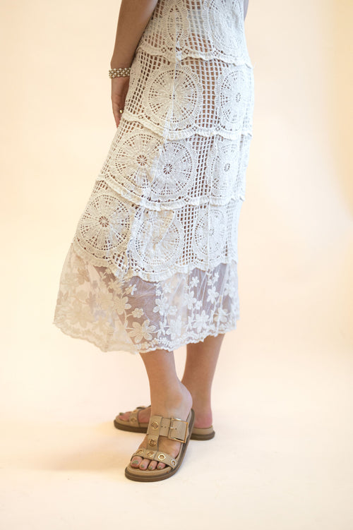 POL Lace Crochet Midi Dress