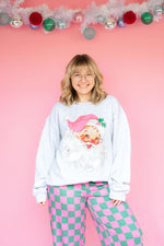 Pink Santa Vintage Crewneck: Ash Grey