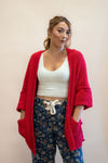 Chunky Chenille Cardigan: Apple Red
