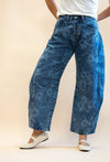 Denim Washed Floral Print Barrel Jeans